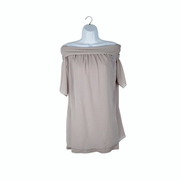 Intimissimi Off Shoulder Mini Dress Taupe Sheer Short Sleeve Tunic Size Small - Picture 1 of 6